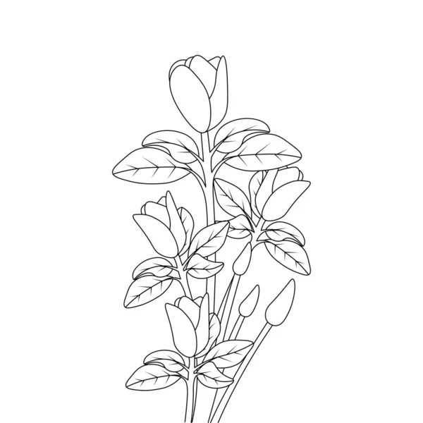 Fresh Wildflower Flower Leaves Crayon Drawing Cute Kids Coloring Page - Stok Vektor