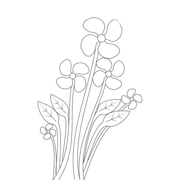 Collection Bloom Flower Set Illustration Line Drawing Coloring Page — Stok Vektör