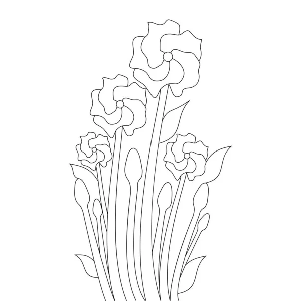 Flower Detailed Line Drawing Coloring Page Vector Background Nature Silhouette — Stockvector