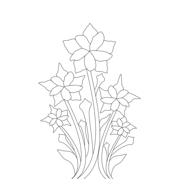 Vector Flower Line Drawing Coloring Page Detailed Outline Stroke Black — 图库矢量图片