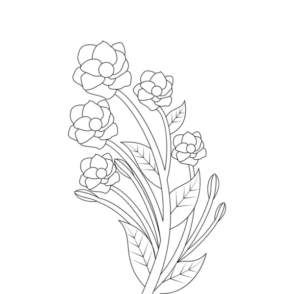 Line Drawing Coloring Page Bloom Flower Illustration Kid Educational Element — 图库矢量图片