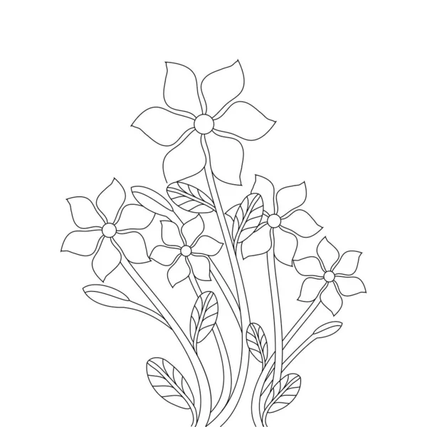 Квітковий Набір Ілюстрація Лінії Малювання Силует Сторінка Розмальовки Чорно Білому — стоковий вектор