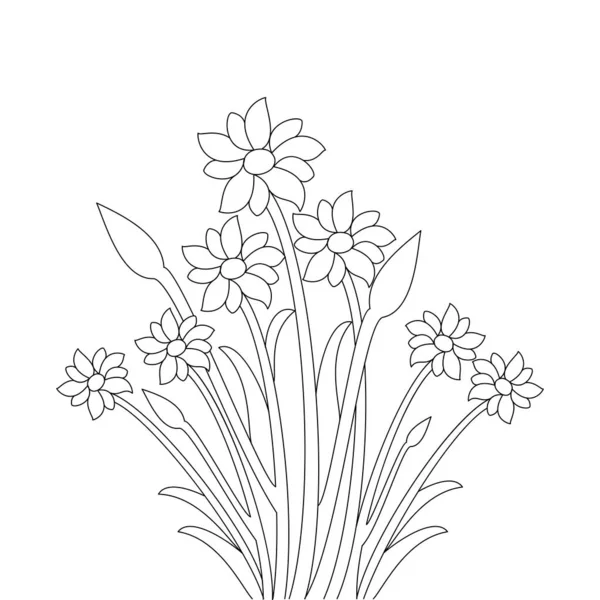 Sketch Line Art Vector Drawing Flower Cute Coloring Page — 스톡 벡터