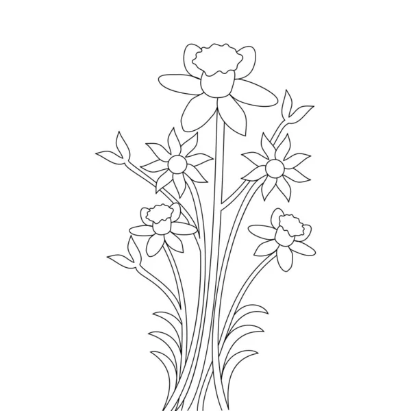Leaves Flower Coloring Page Collection Set Bouquet Printing — Vettoriale Stock