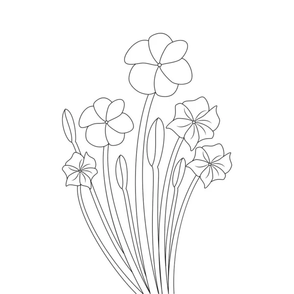 Beautifull Gardening Flower Coloring Page Sketch Kids Book Illustration — ストックベクタ