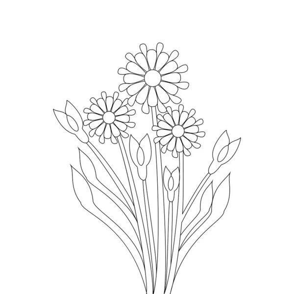 Contour Line Drawing Flower Monochrome Botany Bouquet Vector Design Element - Stok Vektor