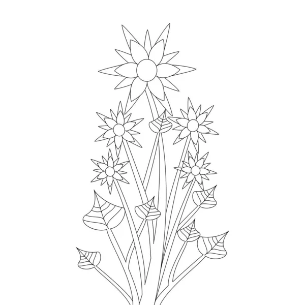 Векторная Иллюстрация Цветочных Линий Черно Белого Рисунка — стоковый вектор
