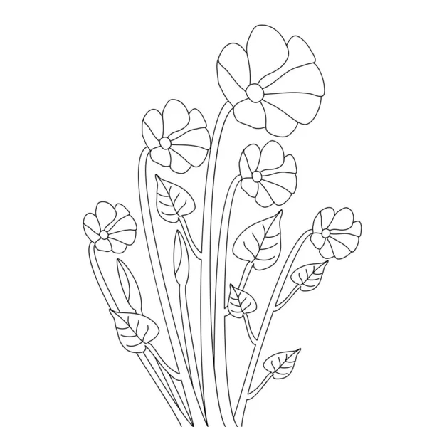 Çiçek Buketi Renklendirme Sayfasının Yapraklı Klitoris Grafik Ögesi — Stok Vektör