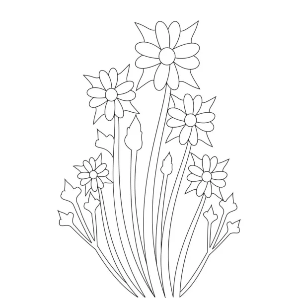 Beautiful Flower Cute Coloring Page Illustration Hand Drawing Line Art — Vetor de Stock