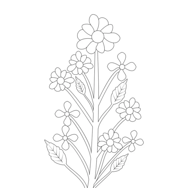 Silhouette Elegant Hand Drawing Graphic Illustration Beautiful Flower Coloring Page — Vetor de Stock