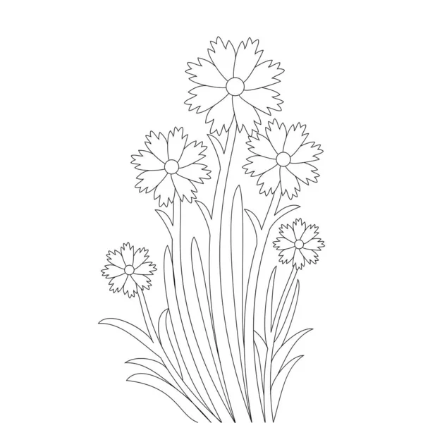 Stencil Black Line Art Element Graphic Kid Flower Blossom Coloring — 图库矢量图片