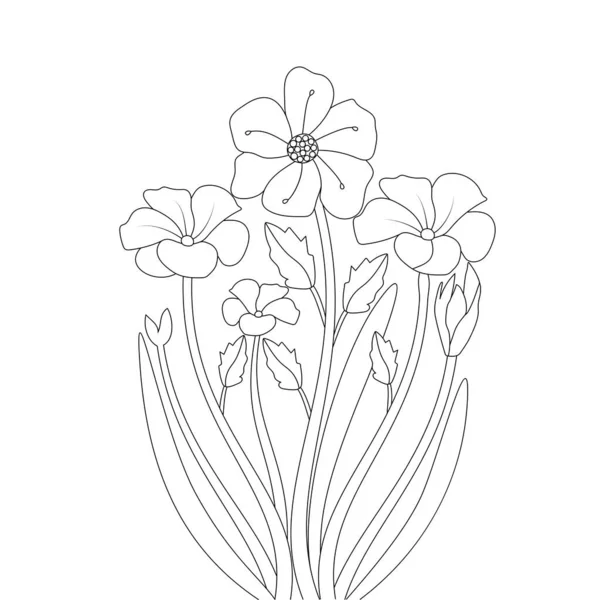 Botanical Illustration Flower Coloring Page Floral Drawing Vector Element — ストックベクタ