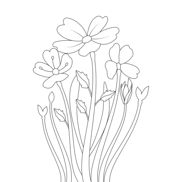 Stencil Flower Doodle Coloring Page Print Template Silhouette Graphic Line - Stok Vektor
