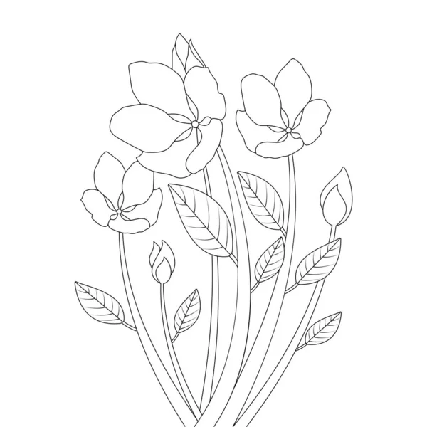 Outline Fresh Creative Line Art Flower Design Kid Coloring Page — Vector de stock