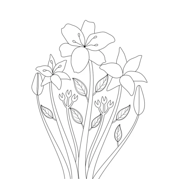 Flowers Isolated Black White Background Botanical Illustration Kid Coloring Page — 스톡 벡터
