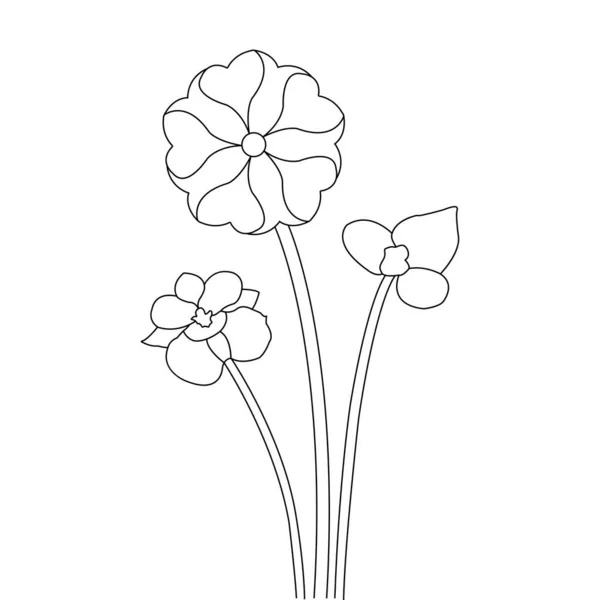 Continuous Line Art Flower Design Kid Coloring Page Vector Stroke — Vettoriale Stock