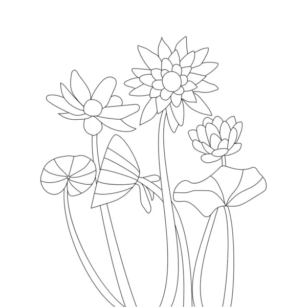 Blossom Lotus Flower Leaves Coloring Page Kid Activities Drawing — Stok Vektör