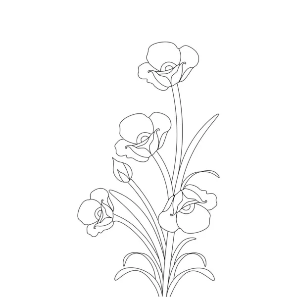 Flower Illustration Coloring Page Drawing Natural Beautiful Blossom Petal —  Vetores de Stock