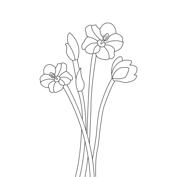 Hand Drawn Flower Coloring Page Artwork Line Art Vector Design — Vettoriale Stock