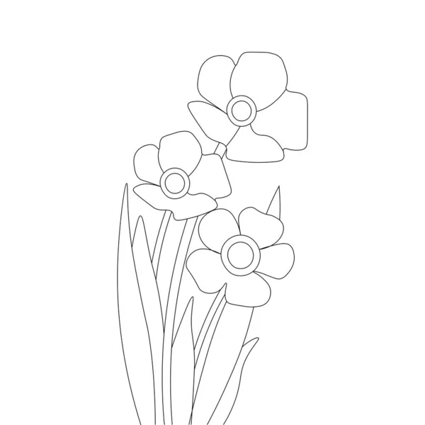 Flourish Blooming Illustration Natural Botanical Line Drawing Coloring Page — Stock Vector