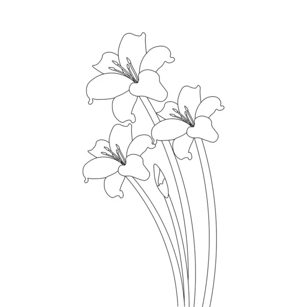 Beautiful Botanical Vector Graphic Line Art Coloring Page Flower — Vetor de Stock