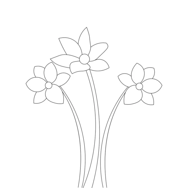 Дитяча Квітка Розмальовка Сторінка Ілюстрація Силуету Ізольована Ботанічна Квітка — стоковий вектор