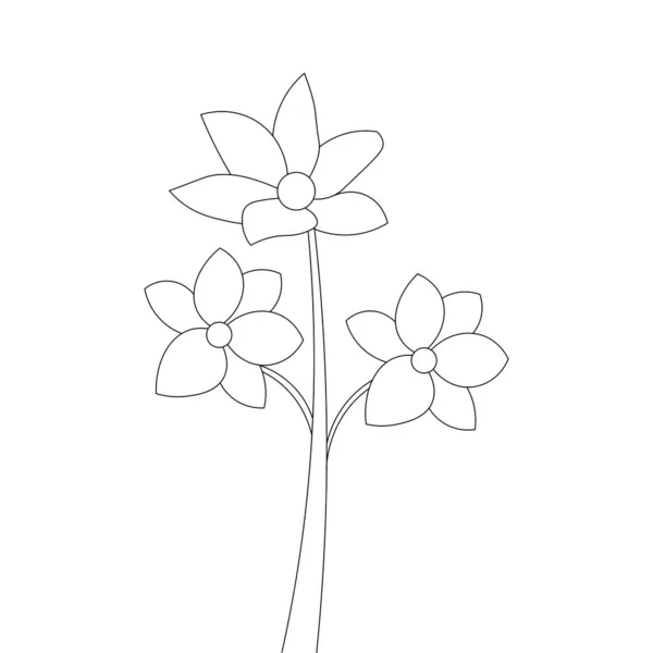 Kids Flower Coloring Page Illustration Silhouette Isolated Botanical Flower —  Vetores de Stock