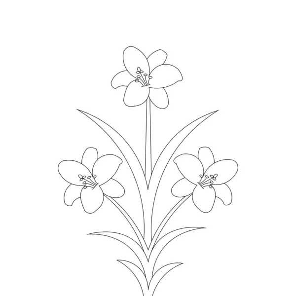 Flowers Isolated Coloring Page Drawing Kids Line Art Activities — Vetor de Stock