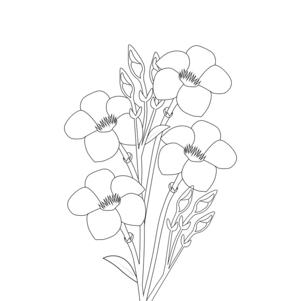 Allamanda Flower Coloring Page Line Art Blooming Petals Leaves Illustration — Vetor de Stock