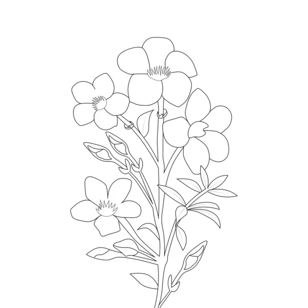 Allamanda Flower Coloring Page Line Art Blooming Petals Leaves Illustration — Vector de stock