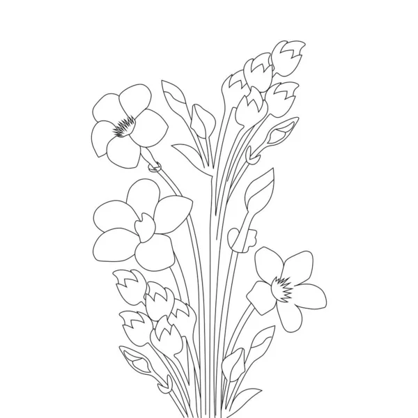 Allamanda Flower Illustration Creative Line Art Design Print Coloring Page — ストックベクタ