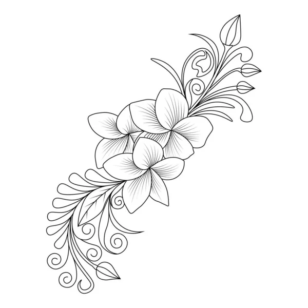 Blooming Flower Print Template Coloring Page Line Art Design Illustration — 图库矢量图片