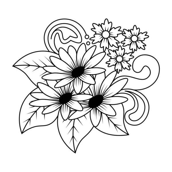 Blooming Flower Print Template Coloring Page Line Art Design Illustration — Vector de stock