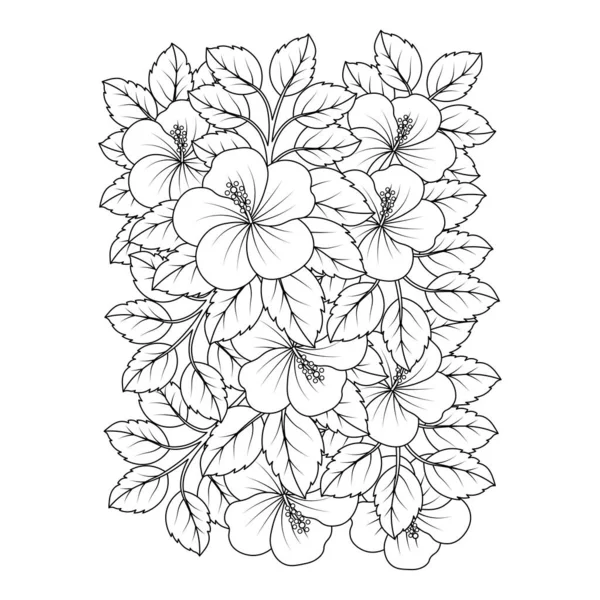 Hibiscus Flower Coloring Page Illustration Line Art Stroke Black White — ストックベクタ