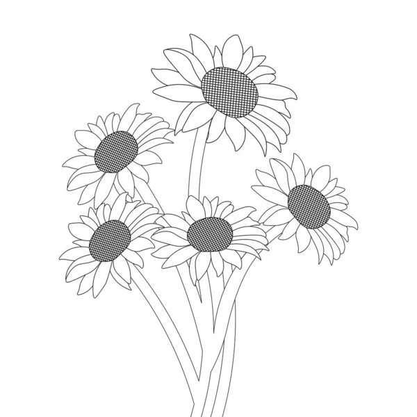 Sunflowers Hand Drawing Line Art Graphic Element Blooming Coloring Book ストックベクター