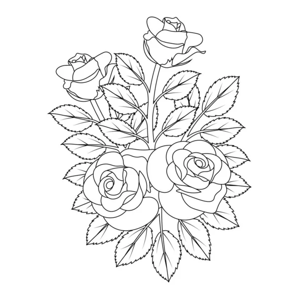 Rose Flower Line Art Illustration Design Black White Coloring Page ストックベクター