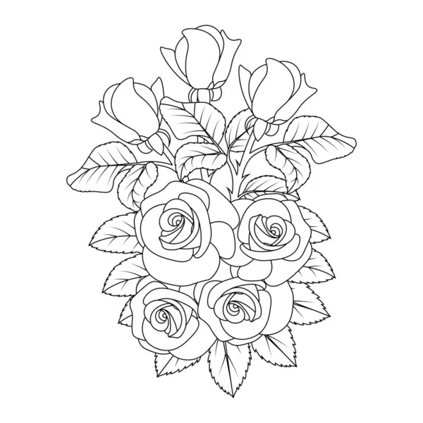 Rose Flower Line Art Illustration Design Black White Coloring Page 矢量图形