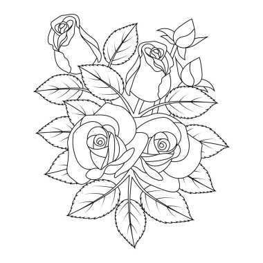 kırmızı güller çiçek çizgisi resim çizimi tek renkli çizim tasarımı sayfası