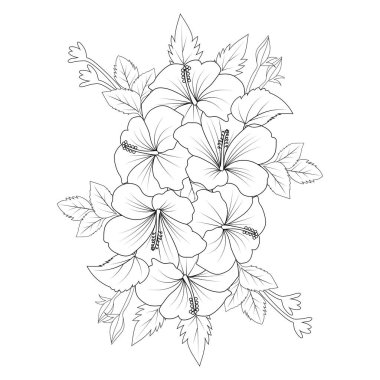 red hibiscus flower coloring page line drawing with print template for kid and adult