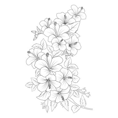 yellow hibiscus flower coloring page line drawing with print template for kid and adult