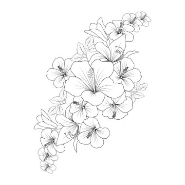 china rose flower doodle coloring page illustration with line art stroke