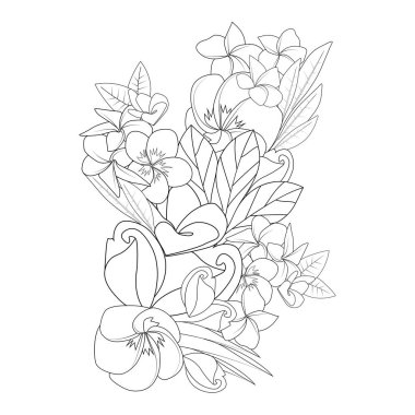 Frangipani çiçek karalama sayfası beyaz arkaplanda izole edilmiş vektör çizimi