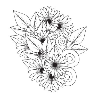 Şık karalama çiçek boyama kitabı illüstrasyonunun vektör çizgisi tasarımı