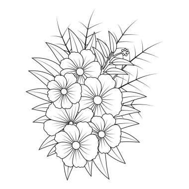 Grafik çizim tasarımlı çiçek boyama kitabı ögesi