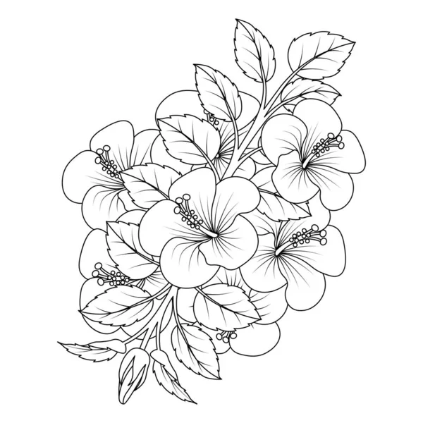 Common Hibiscus Flower Coloring Page Detailed Line Art Vector Graphic — ストックベクタ