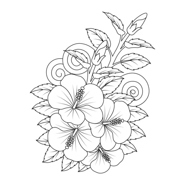 Rose Sharon Flower Line Art Vector Graphic Design Coloring Page — ストックベクタ