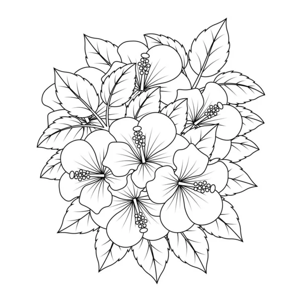 Rose Sharon Flower Line Art Vector Graphic Design Coloring Page —  Vetores de Stock