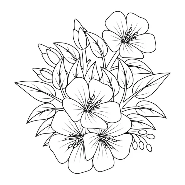 Doodle Blooming Flower Leaves Continuous Line Art Coloring Book Page — Vettoriale Stock