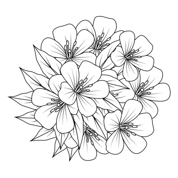Doodle Blooming Flower Leaves Continuous Line Art Coloring Book Page — Stockvektor