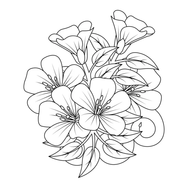 Fleur Fleurs Doodle Avec Feuilles Ligne Continue Art Coloriage Livre — Image vectorielle